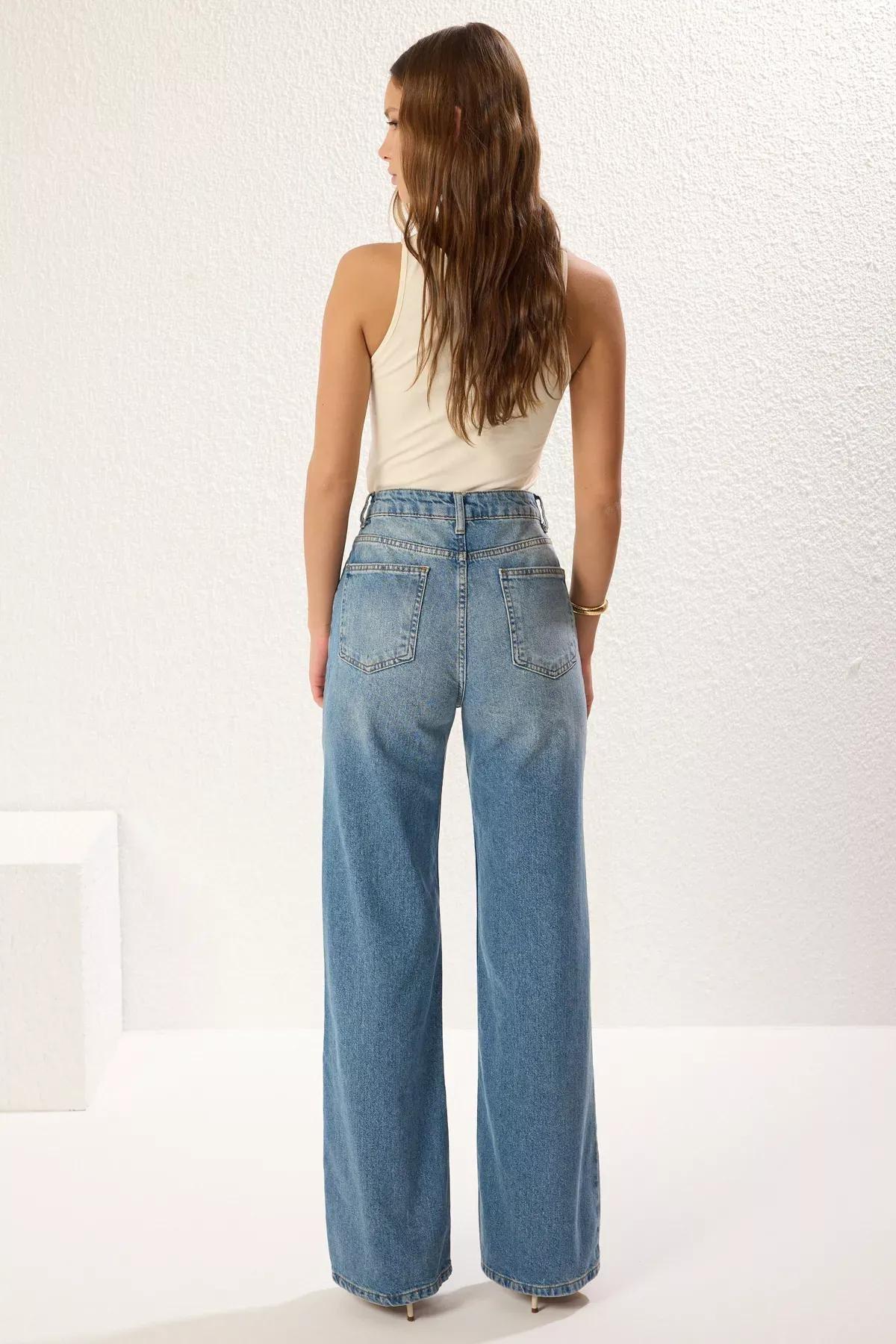 Blue Wide Leg Jeans, Blue, large image number 4