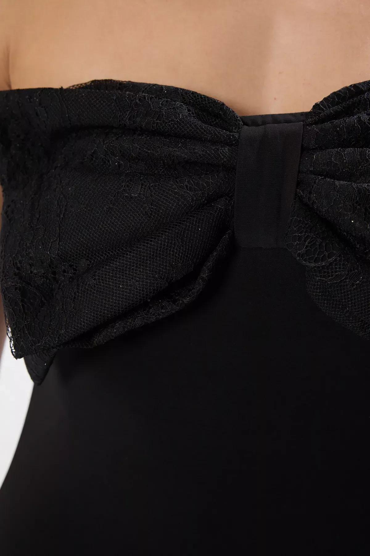 Black Strapless Bow Snap Bodysuit, , large image number 4