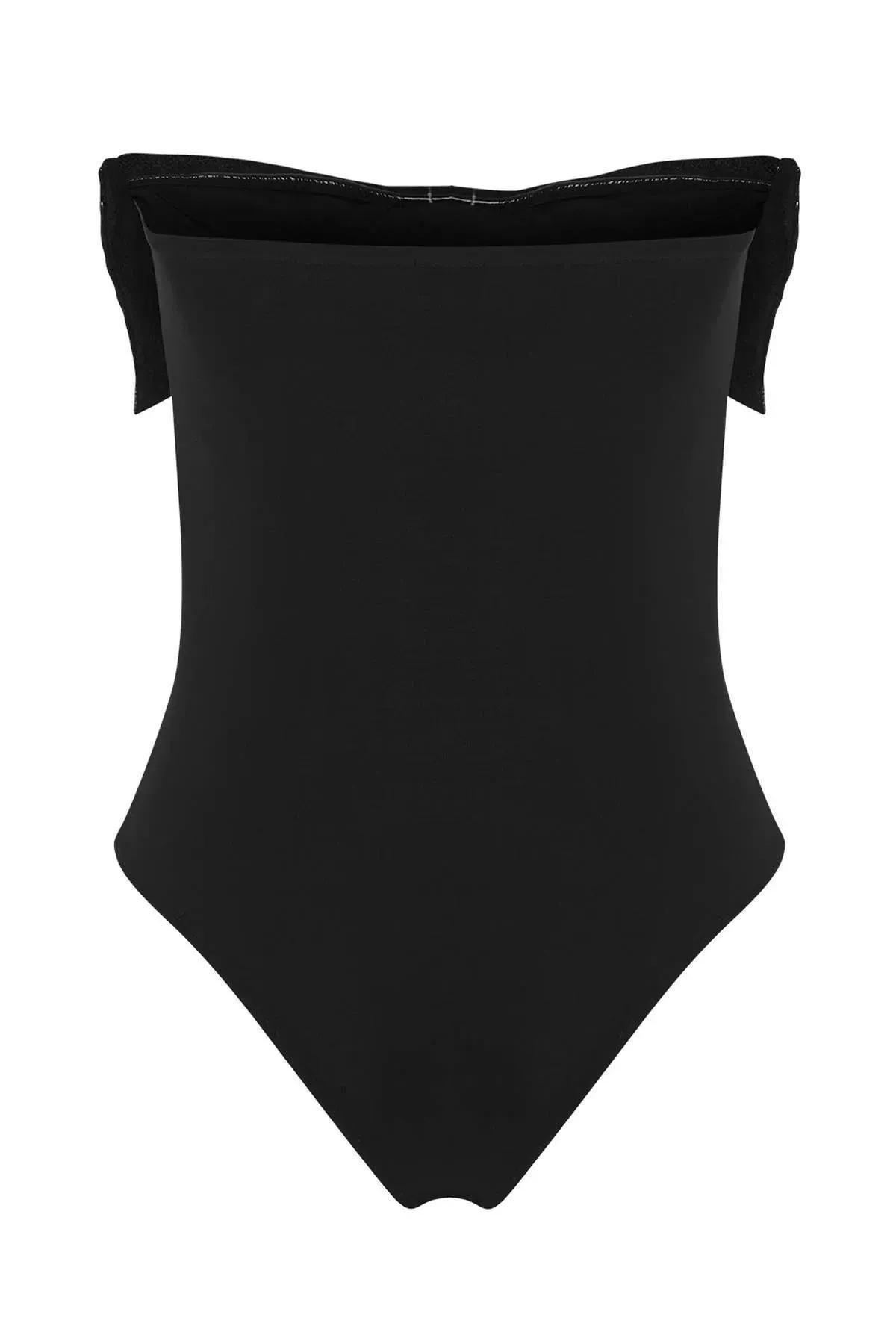Black Strapless Bow Snap Bodysuit, , large image number 5
