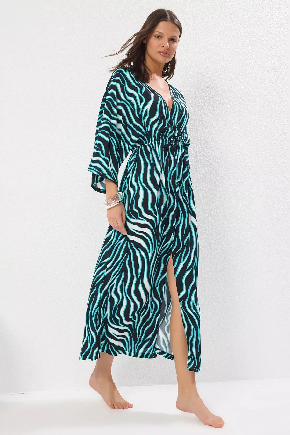 Black Zebra Patterned Maxi Dress, , large image number 0