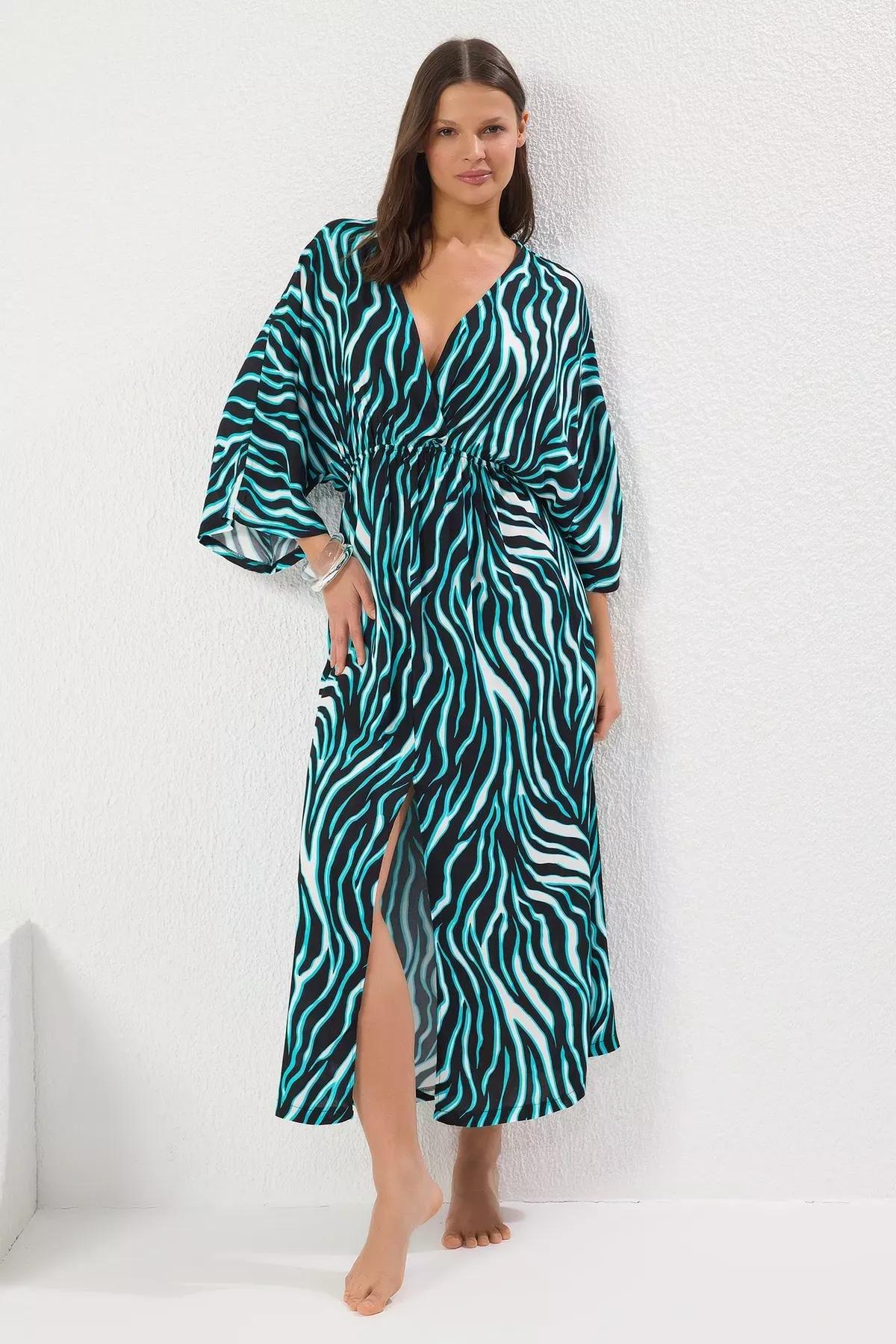 Black Zebra Patterned Maxi Dress, , large image number 1