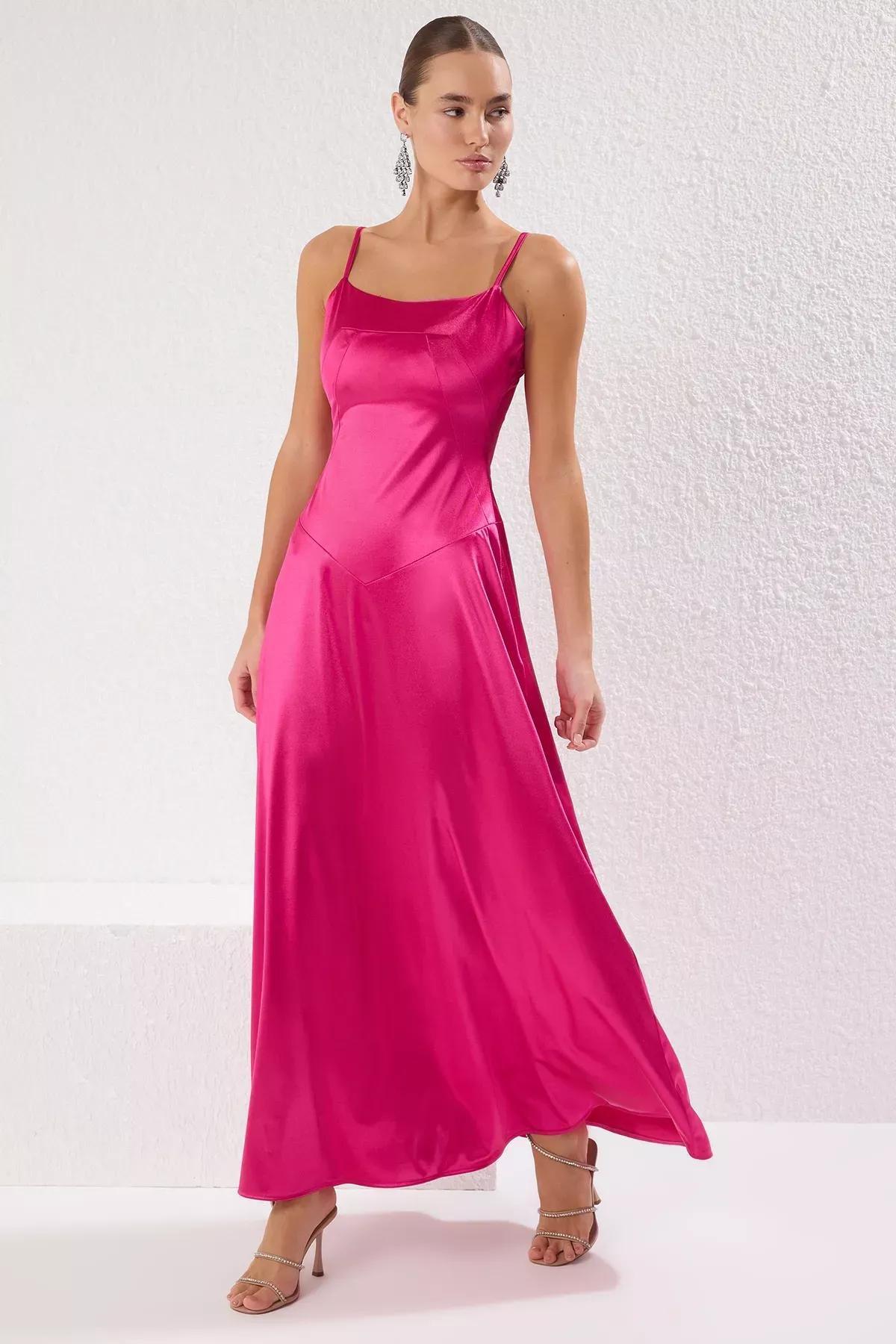 Pink A-Line Satin Knit Occasionwear Dress, , large image number 0