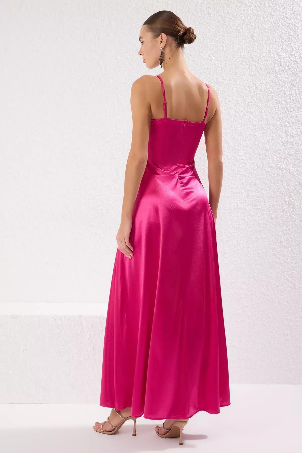 Pink A-Line Satin Knit Occasionwear Dress, , large image number 3