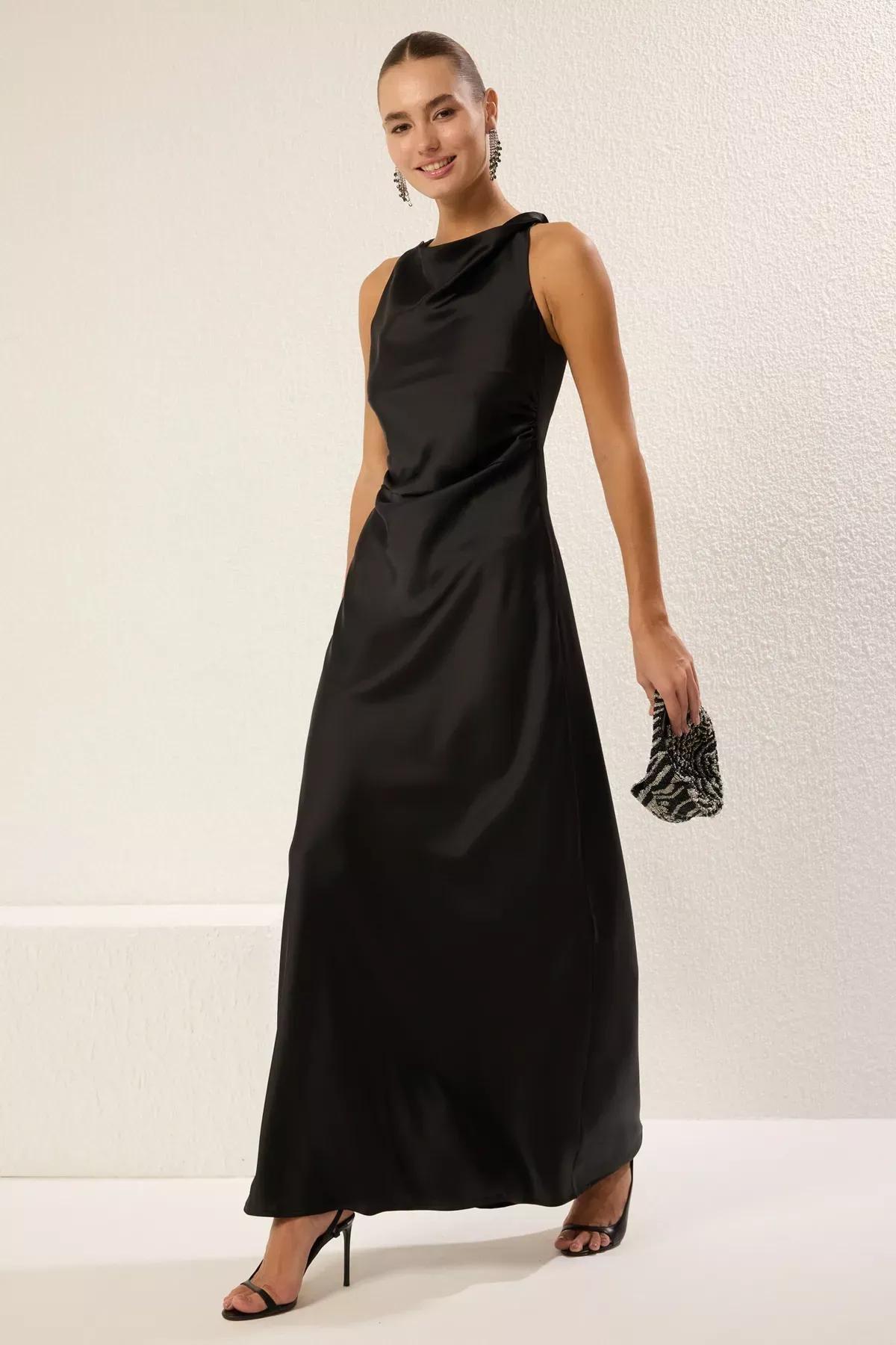 Black Bodycon Satin Occasionwear Dress, , large image number 0
