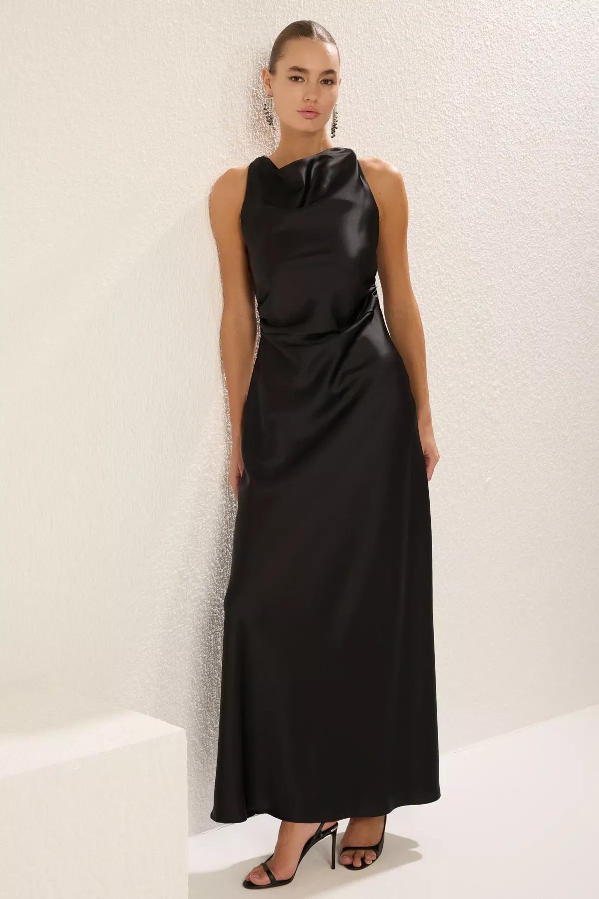 Black Bodycon Satin Occasionwear Dress, , large image number 1