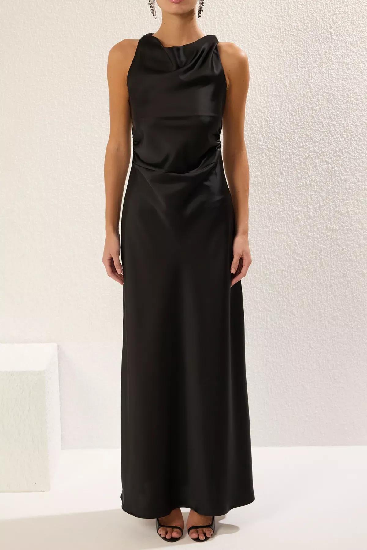 Black Bodycon Satin Occasionwear Dress, , large image number 2