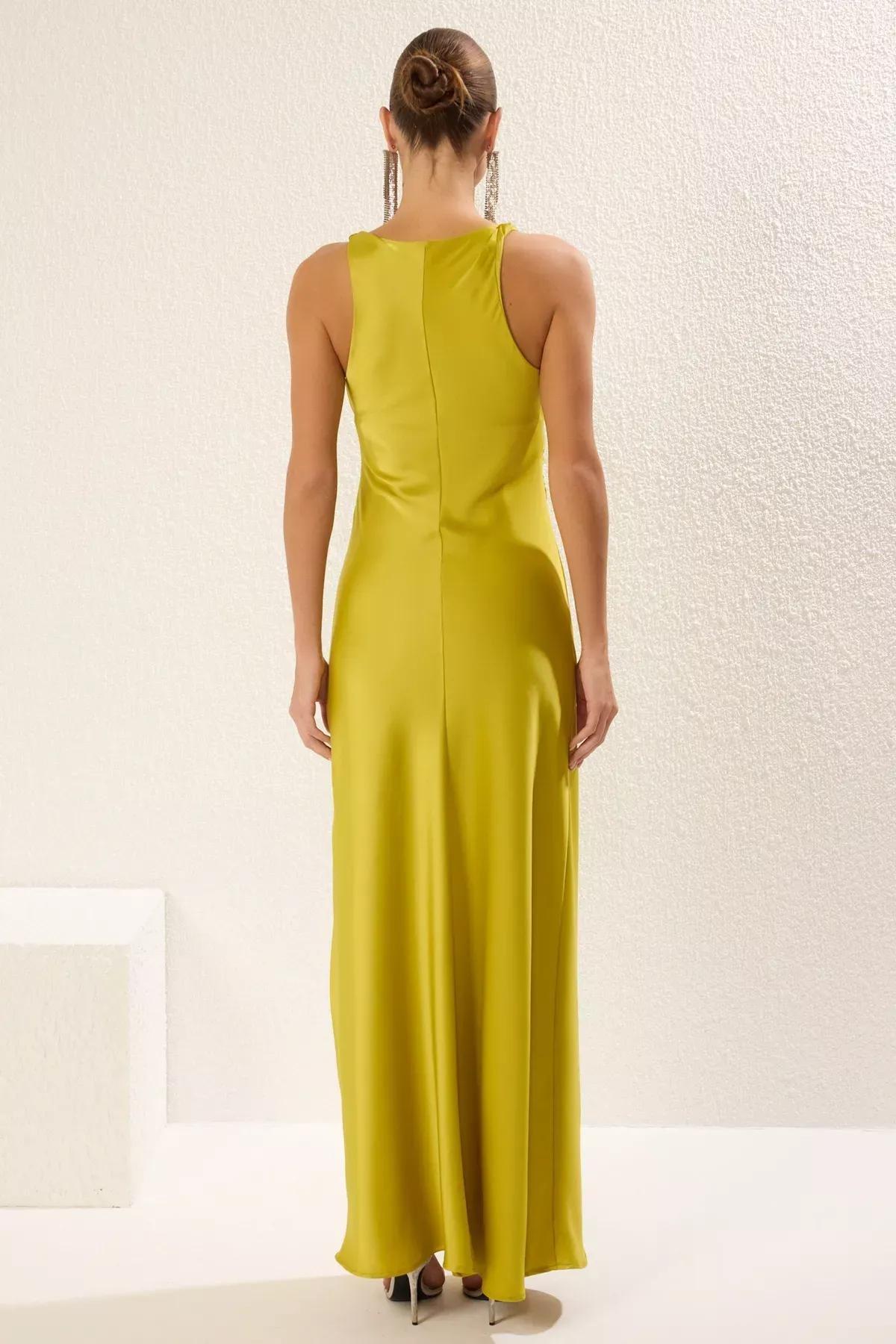 Green Satin Maxi Dress, OIL GREEN, large image number 7