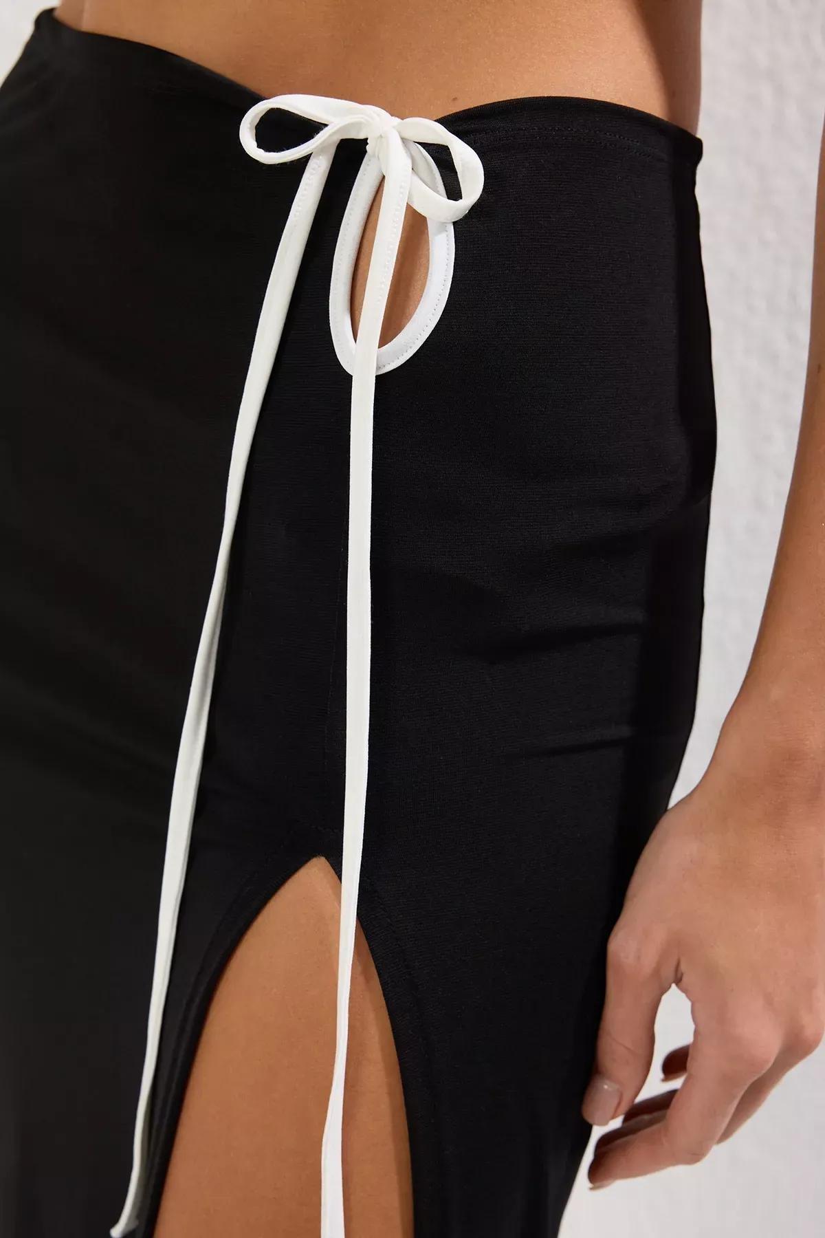 Black Slit Tie Beach Skirt, , large image number 3