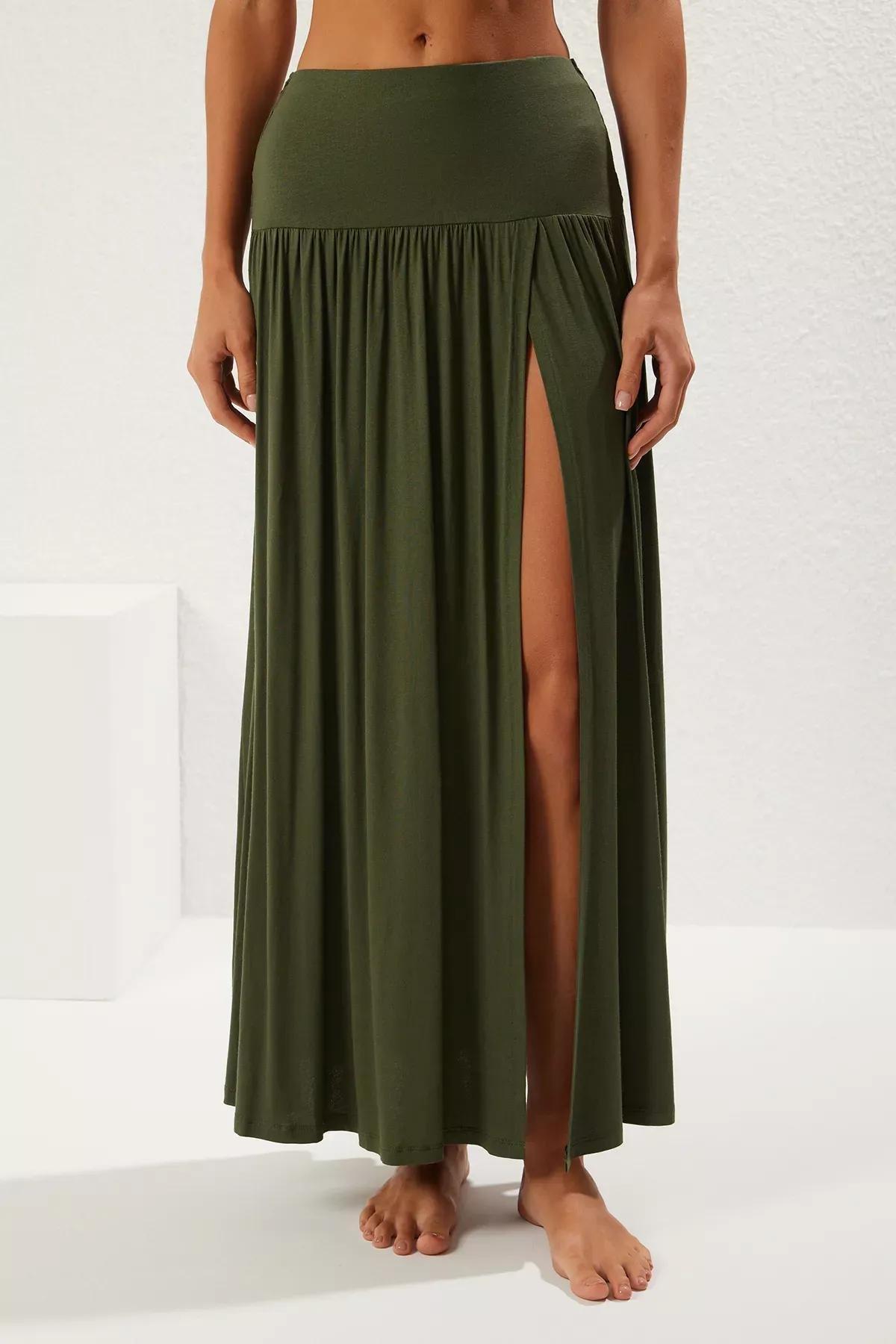 Green Slit Tie Beach Skirt, , large image number 2
