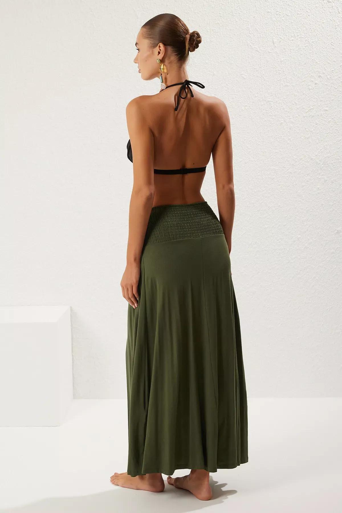 Green Slit Tie Beach Skirt, , large image number 4