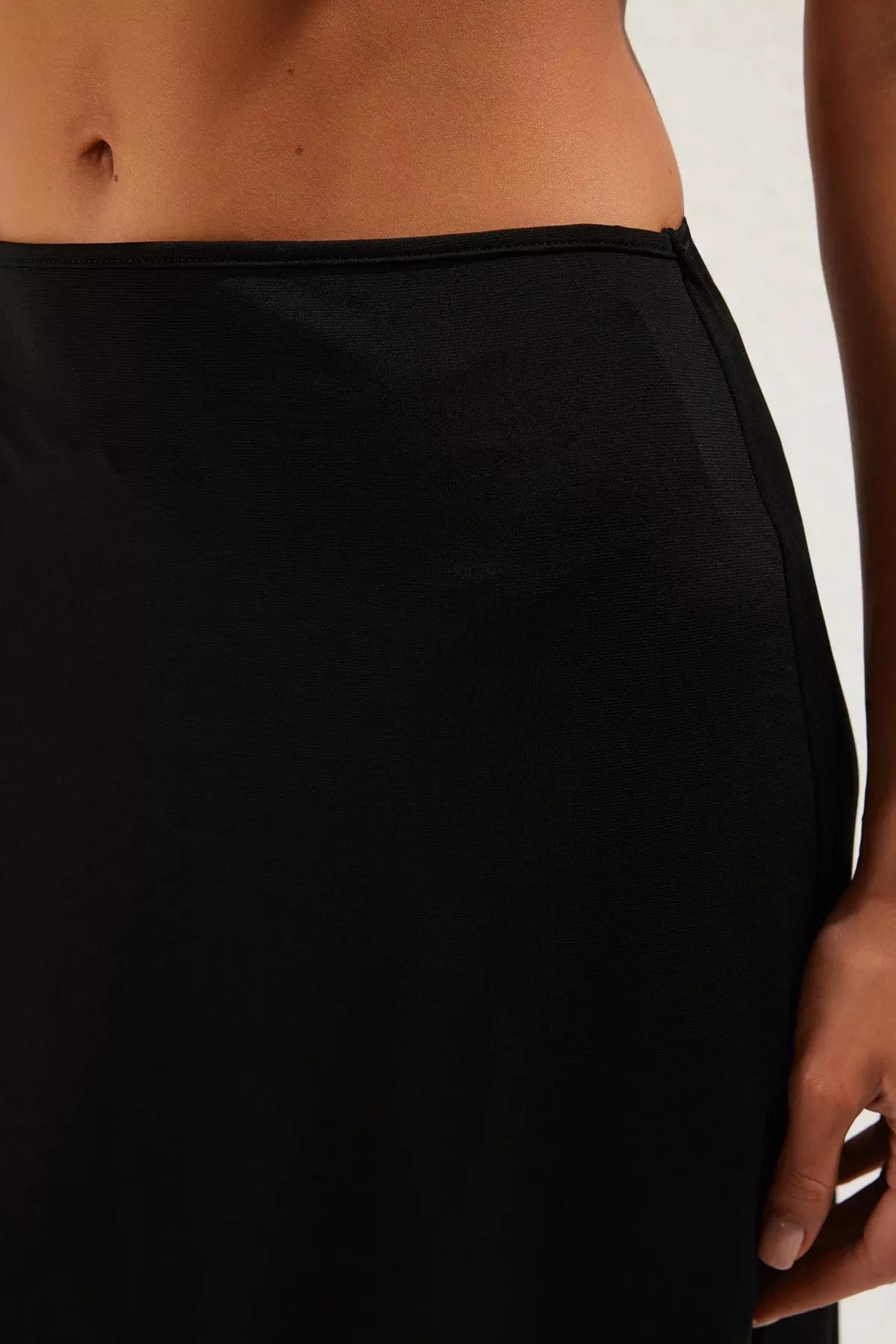Black Tied Knitted Wraparound Skirt, , large image number 3