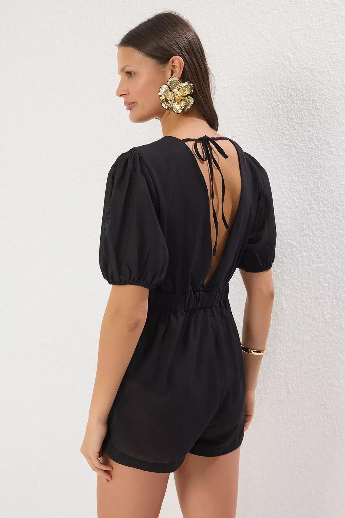 Black Woven Balloon Sleeve Jumpsuit, , large image number 3