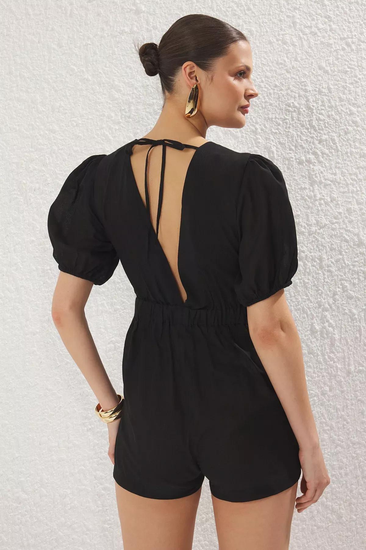 Black Woven Balloon Sleeve Jumpsuit, , large image number 6