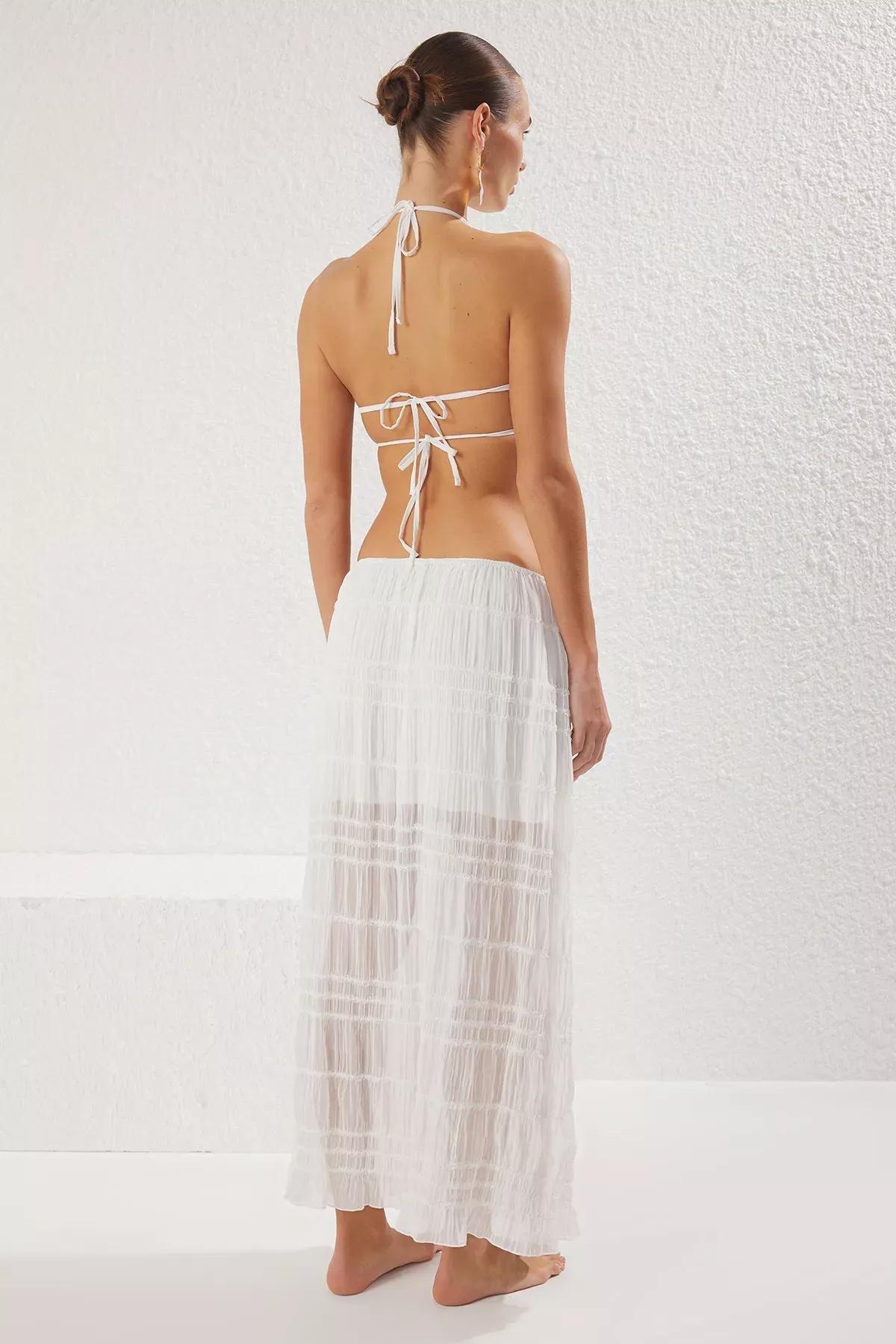 Beige Gathered Detailed Chiffon Co-Ord Set, Ecru, large image number 4