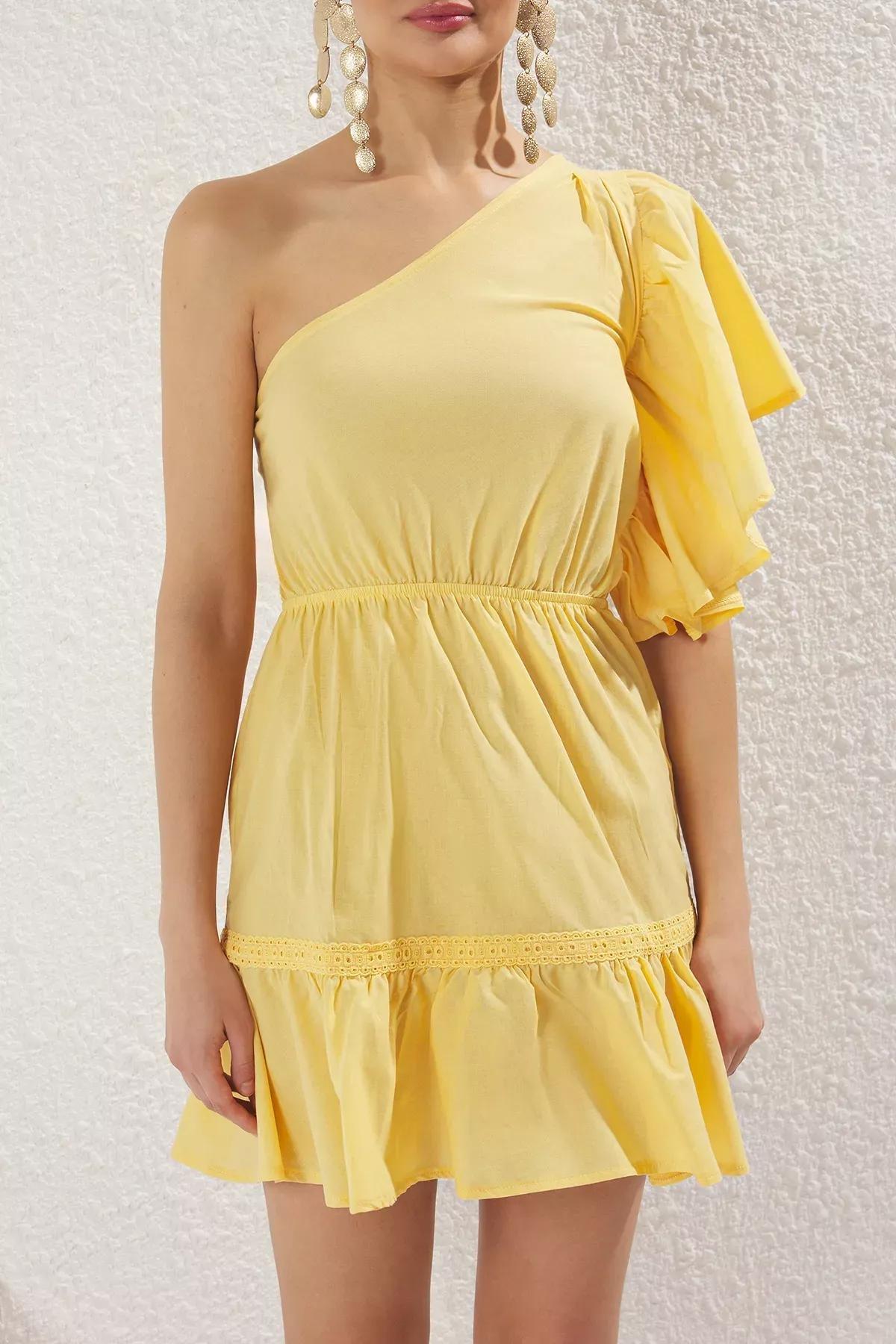 Yellow One Shoulder Mini Dress, , large image number 2