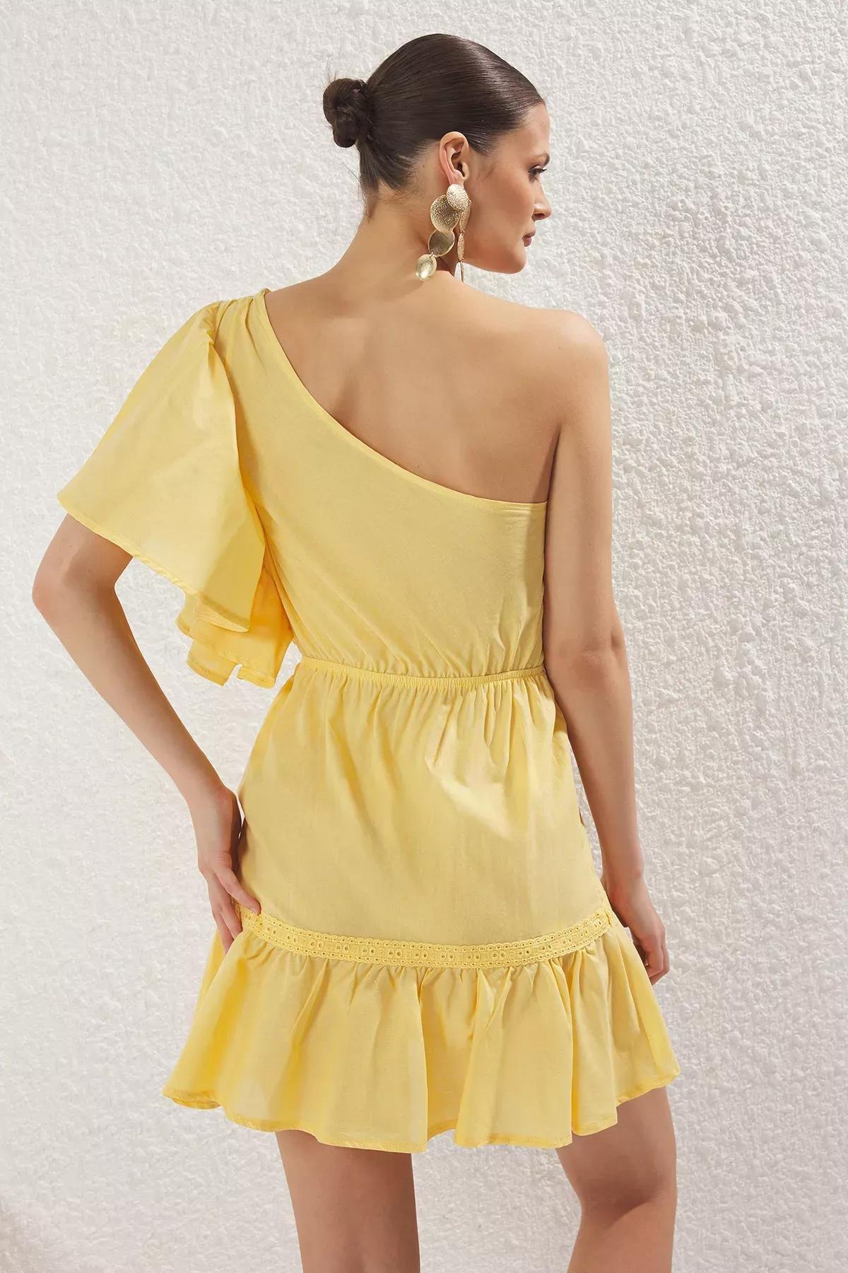 Yellow One Shoulder Mini Dress, , large image number 3