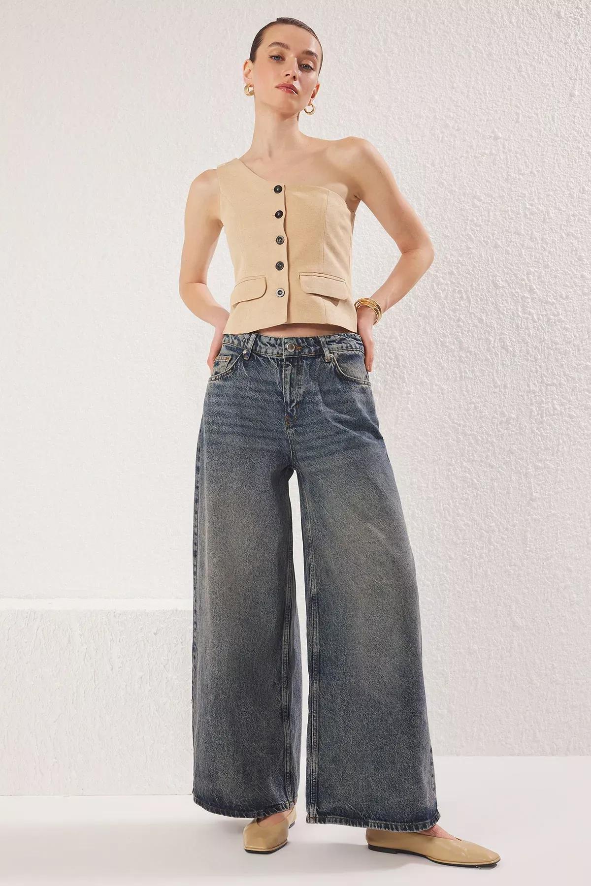 Blue Faded Low Waist Jeans, DARK BLUE, large image number 0