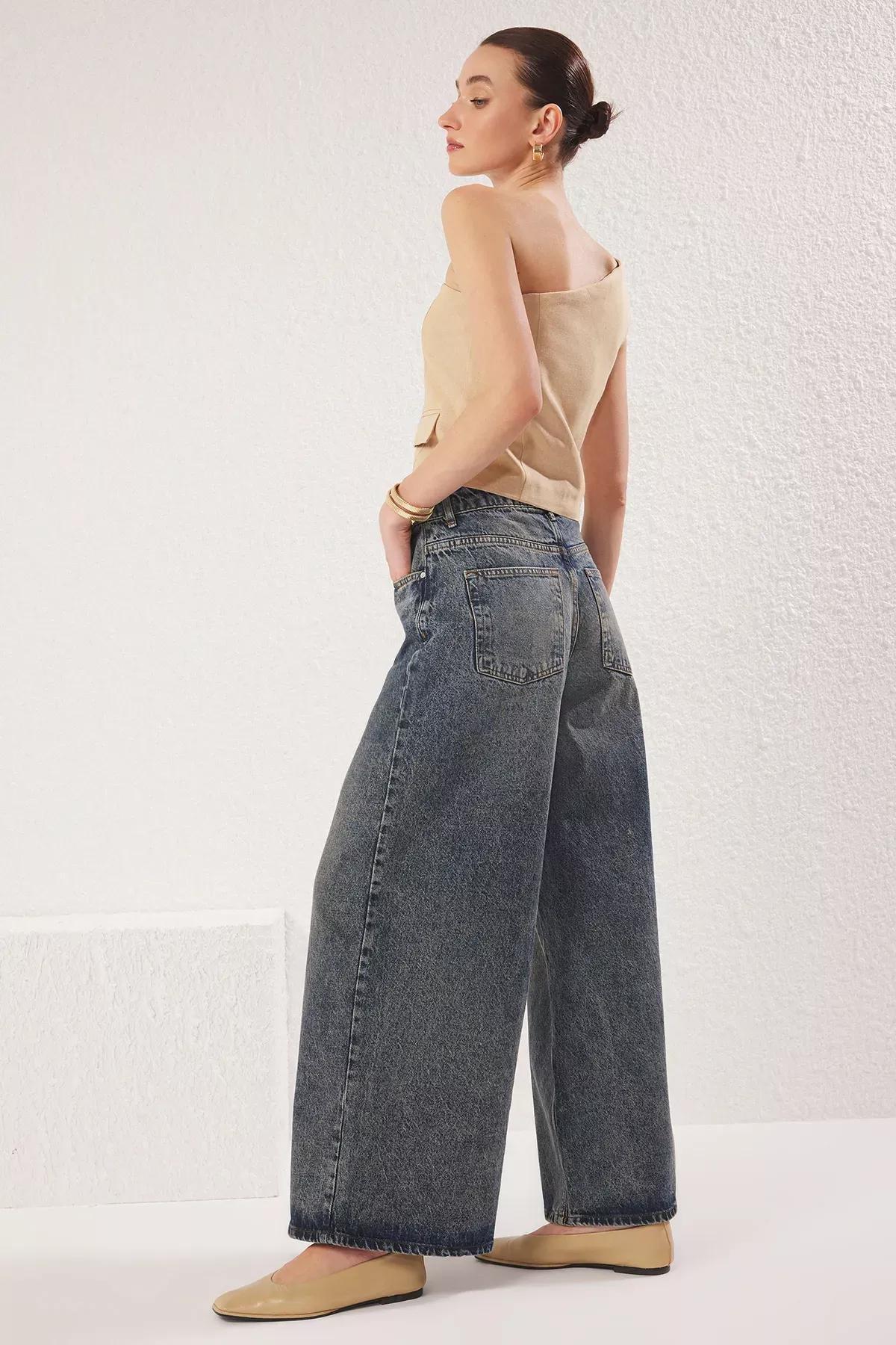 Blue Faded Low Waist Jeans, DARK BLUE, large image number 1