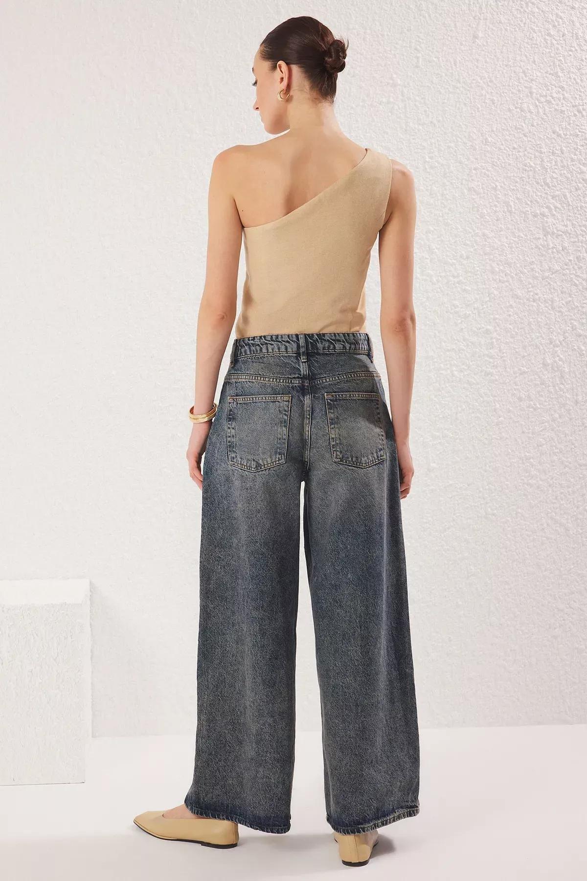 Blue Faded Low Waist Jeans, DARK BLUE, large image number 4