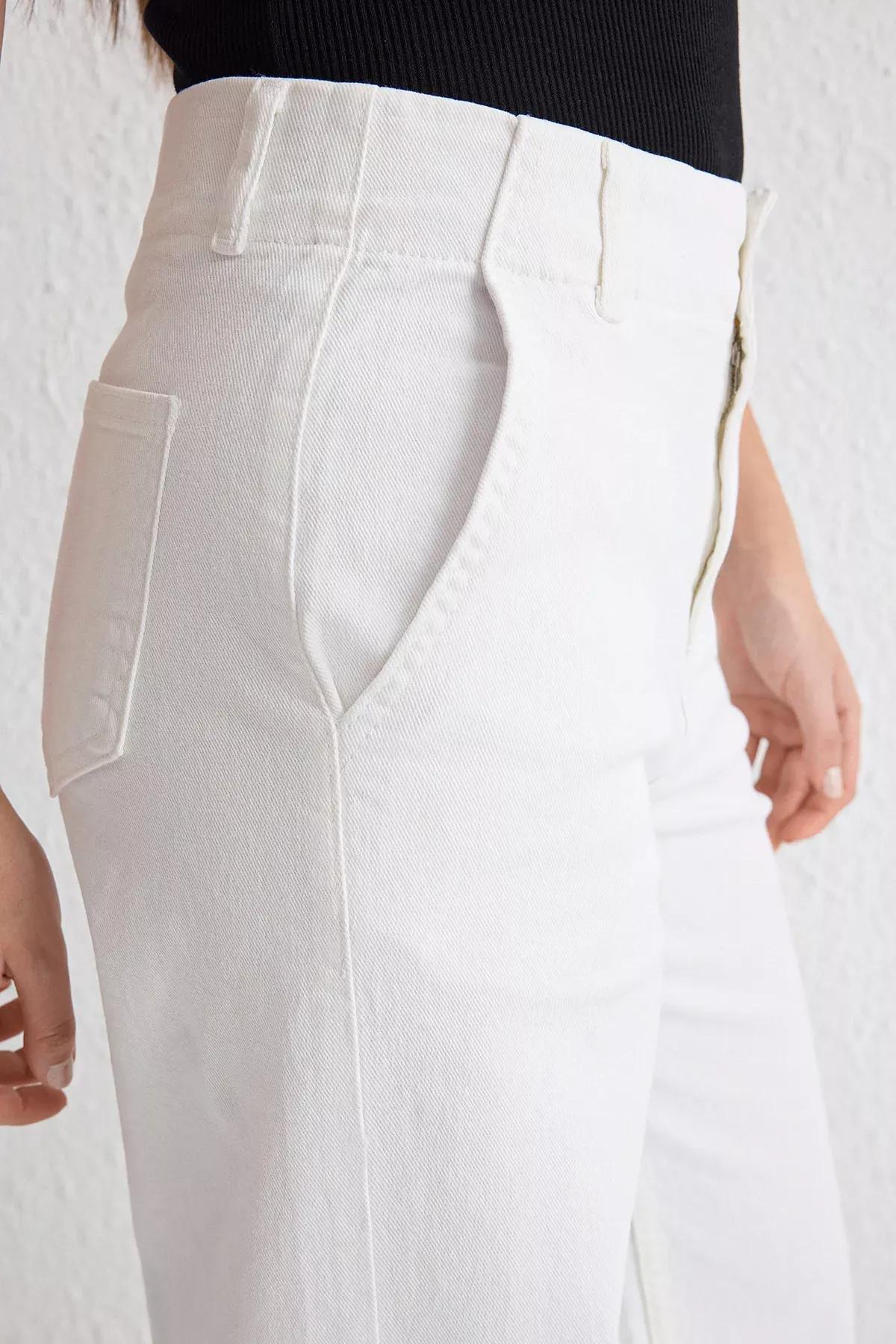 White Buttoned Wide Leg Jeans, White, large image number 3