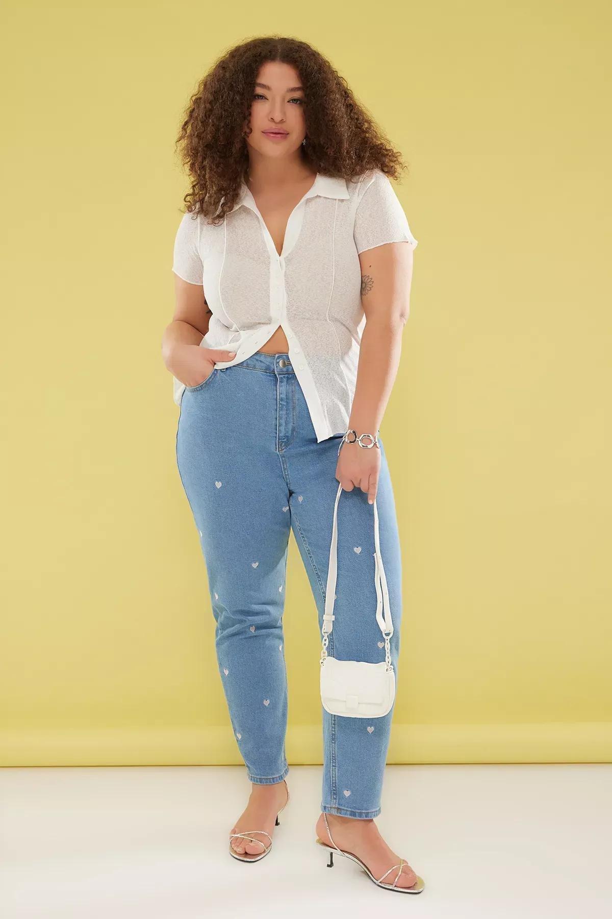 Blue High Waist Embroidered Stretched Skinny Jeans, , large image number 0