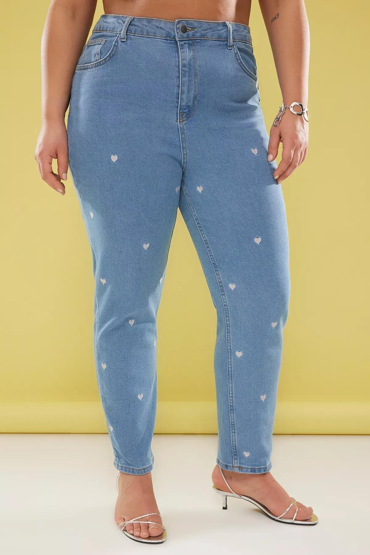 Blue High Waist Embroidered Stretched Skinny Jeans, LIGHT BLUE, large image number 2