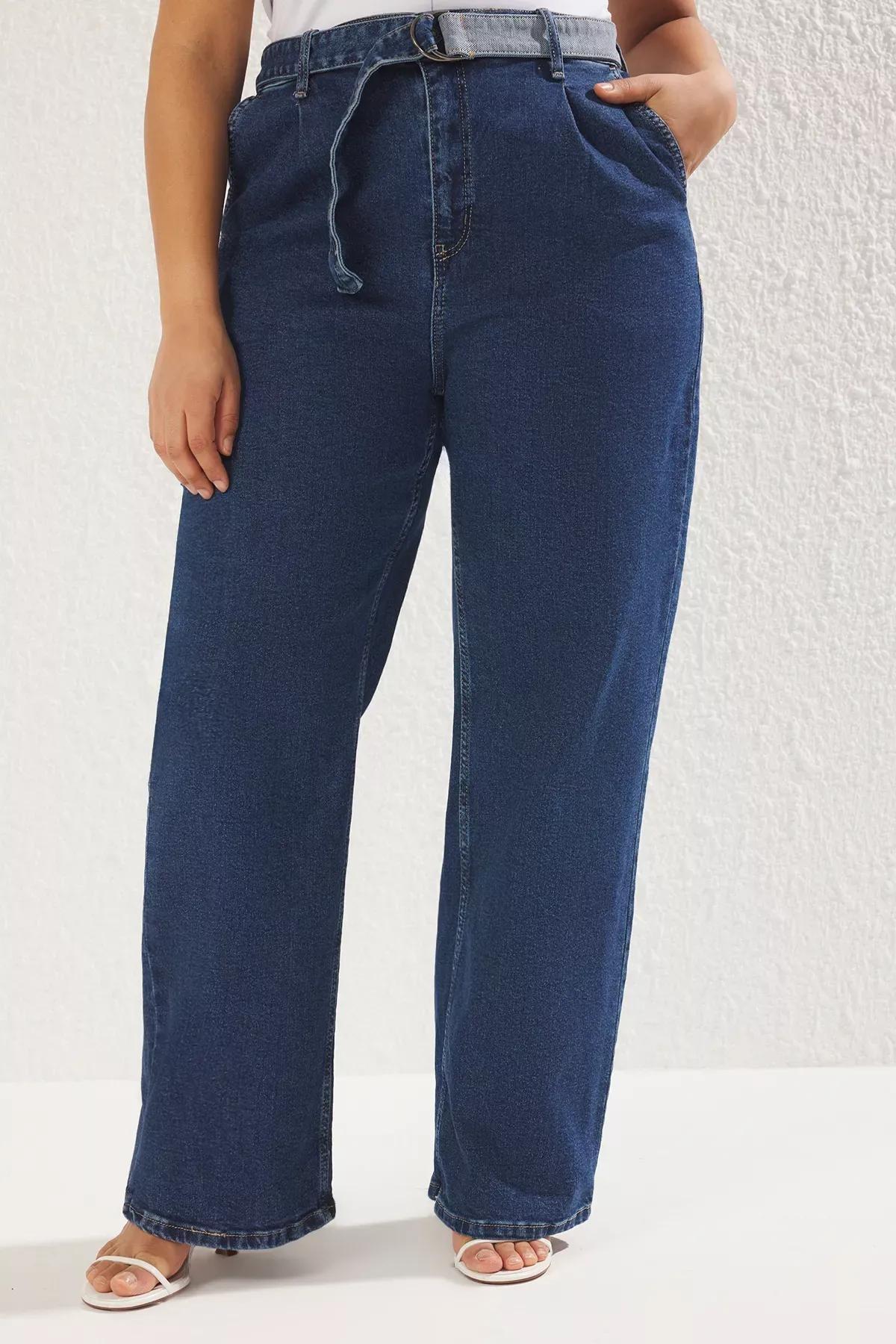 Blue Belted Wide Leg Jeans, , large image number 2