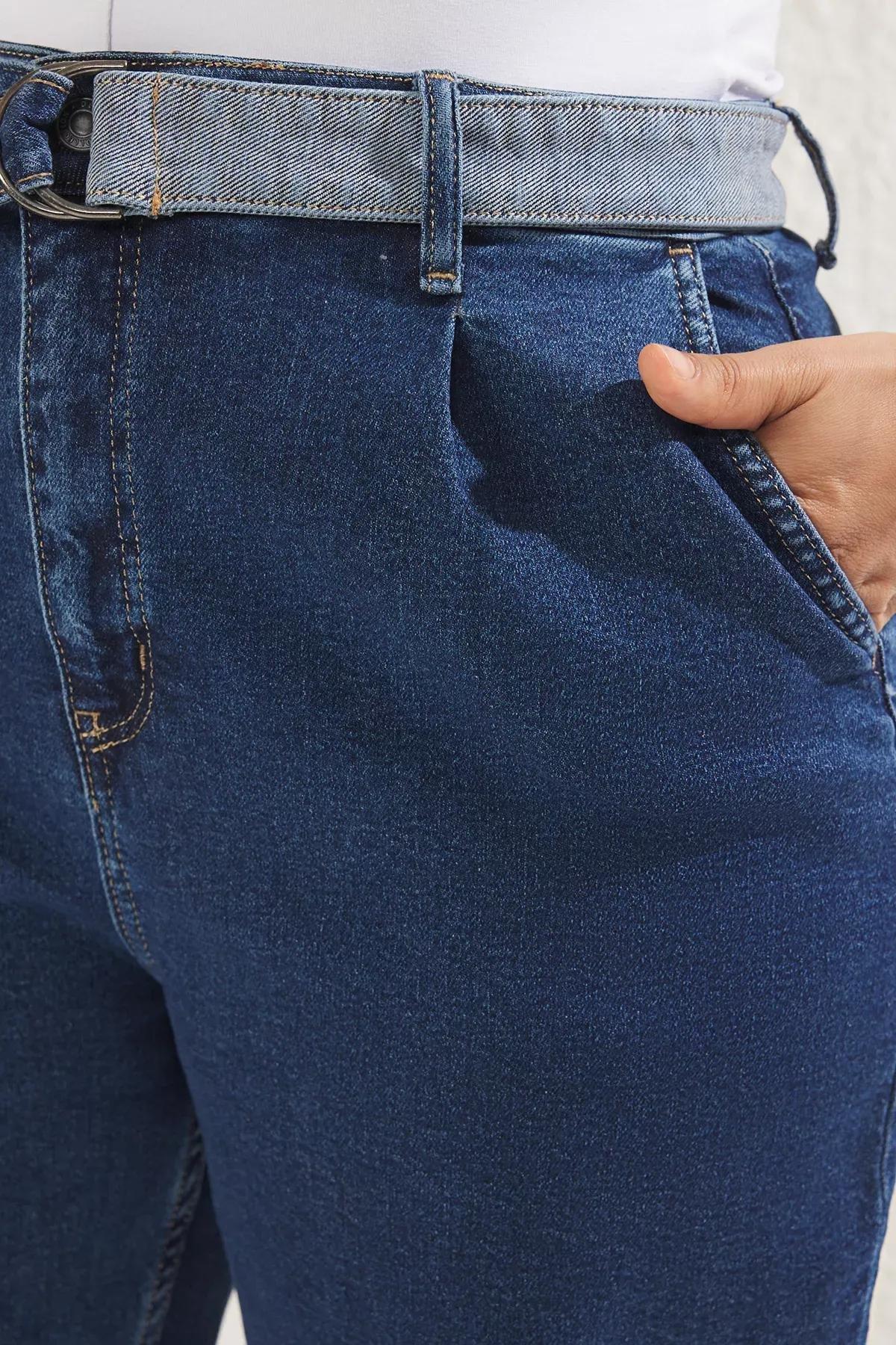 Blue Belted Wide Leg Jeans, , large image number 3