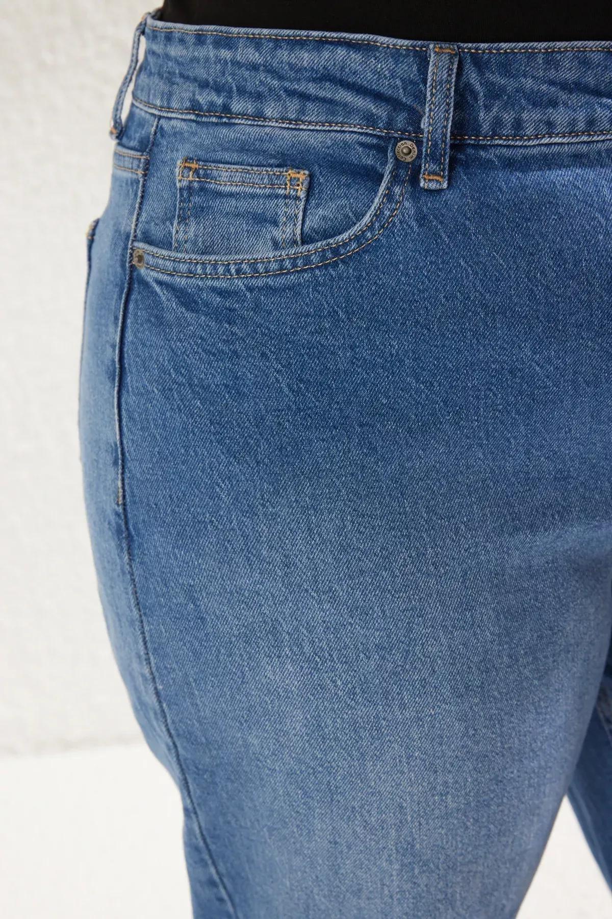 Blue High Waist Destroyed Plus-Size Jeans, , large image number 3