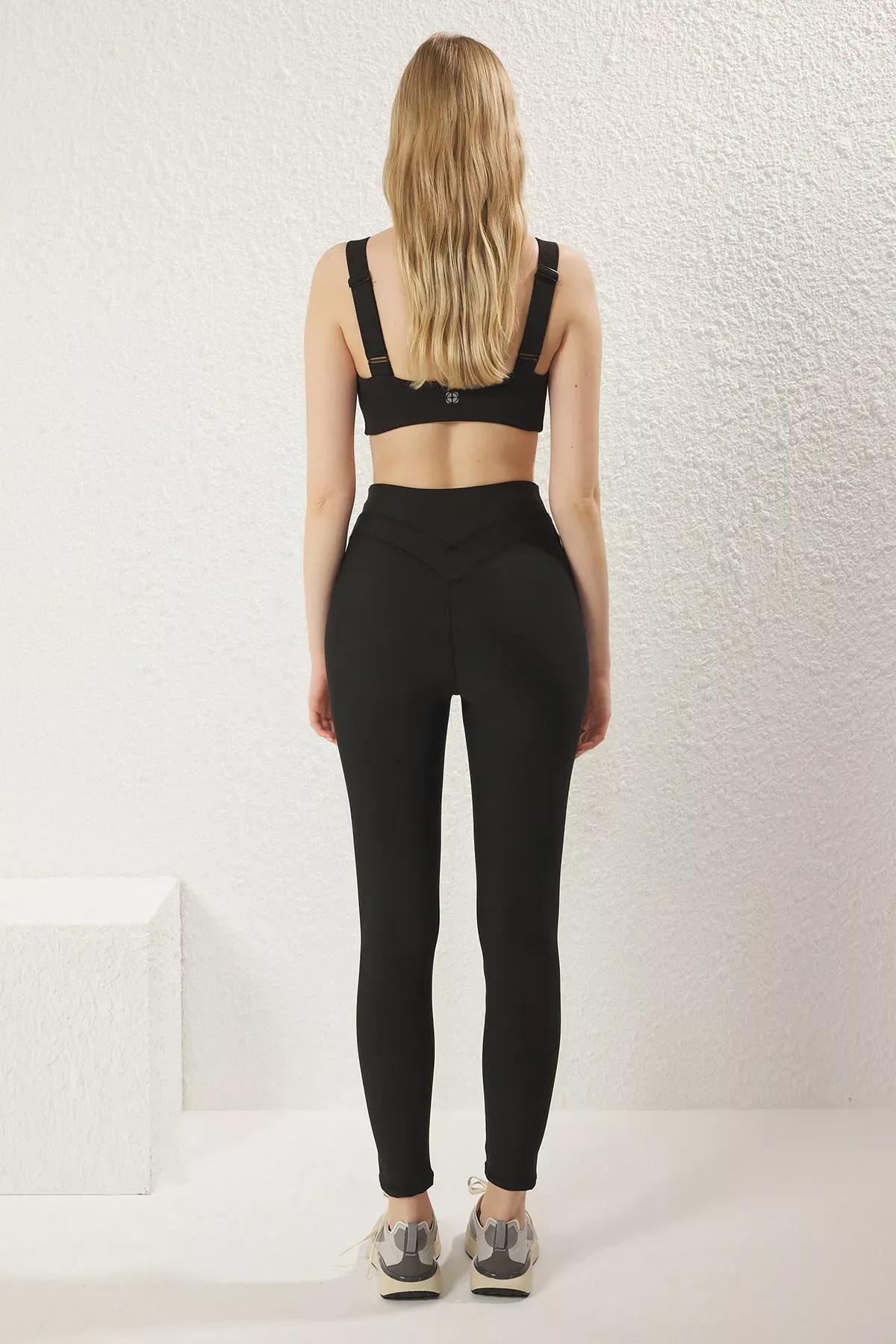 Black Stitch Detail Full Length Sports Tights, , large image number 4