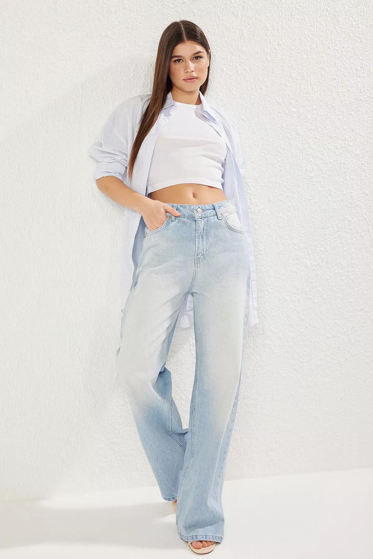 Blue Low Waist Wide Jeans, , large image number 0