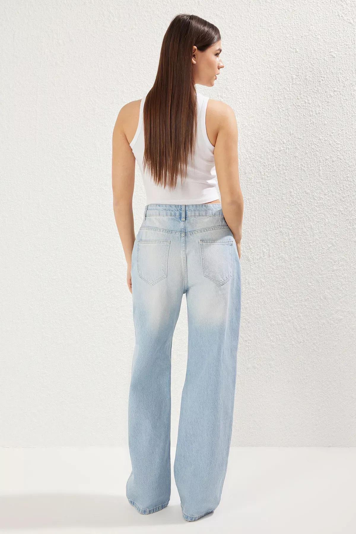 Blue Low Waist Wide Jeans, , large image number 4