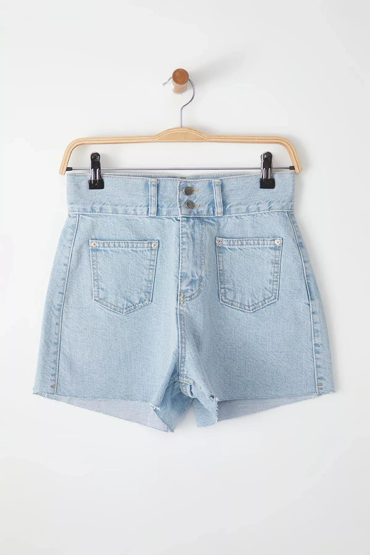 Blue Button High-Waist Shorts, , large image number 0