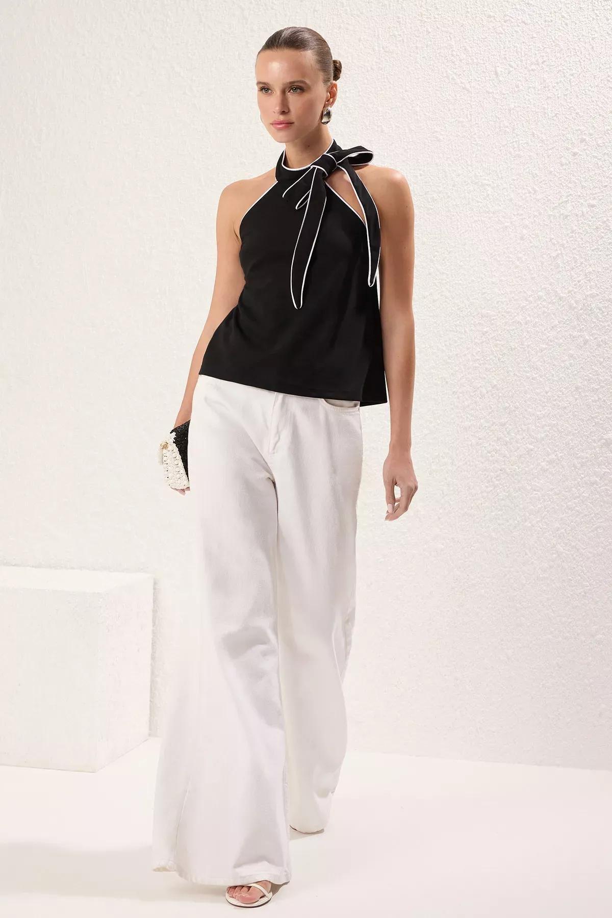 Black Contrast Halter Neck Blouse, , large image number 1