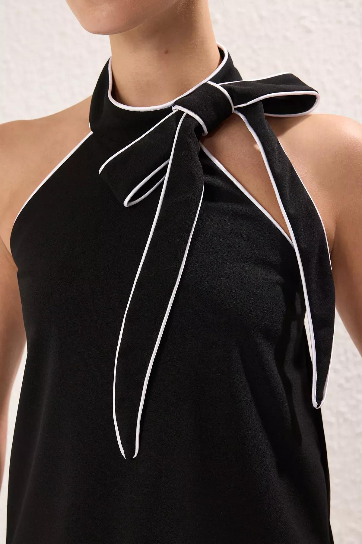 Black Contrast Halter Neck Blouse, , large image number 2