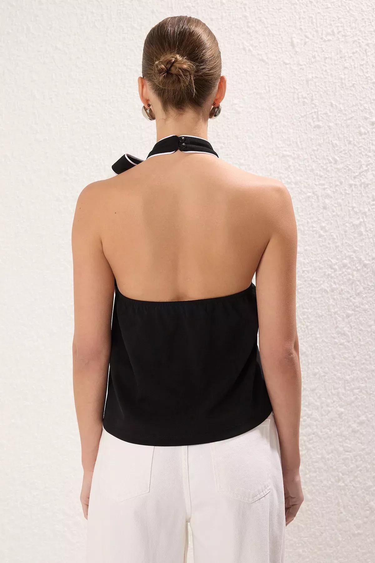 Black Contrast Halter Neck Blouse, , large image number 3