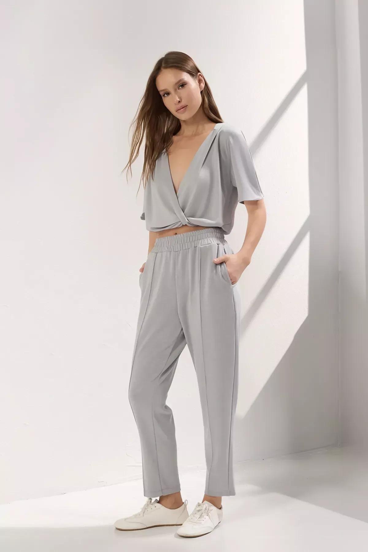Dolphin Grey Ribbed Flexible Trousers, Grey, large image number 1