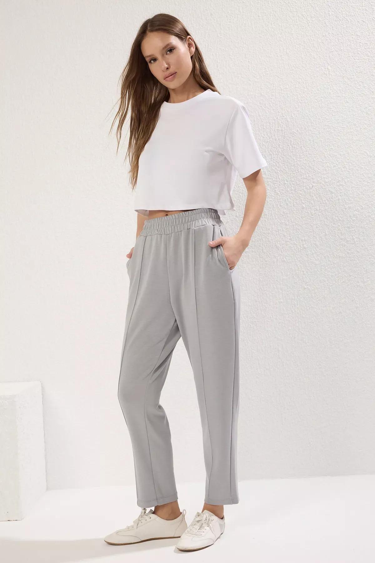Dolphin Grey Ribbed Flexible Trousers, Grey, large image number 2