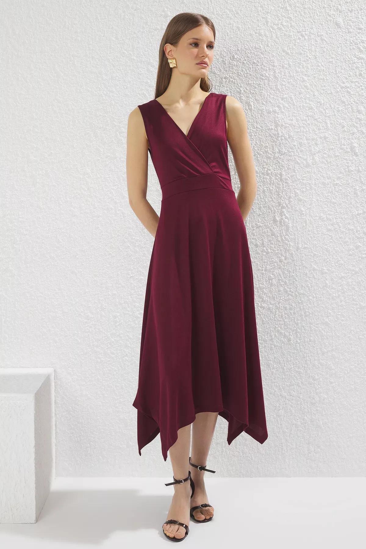 فستان طويل من قماش بيكيه بفتحة، بنفسجي, Plum, large image number 0