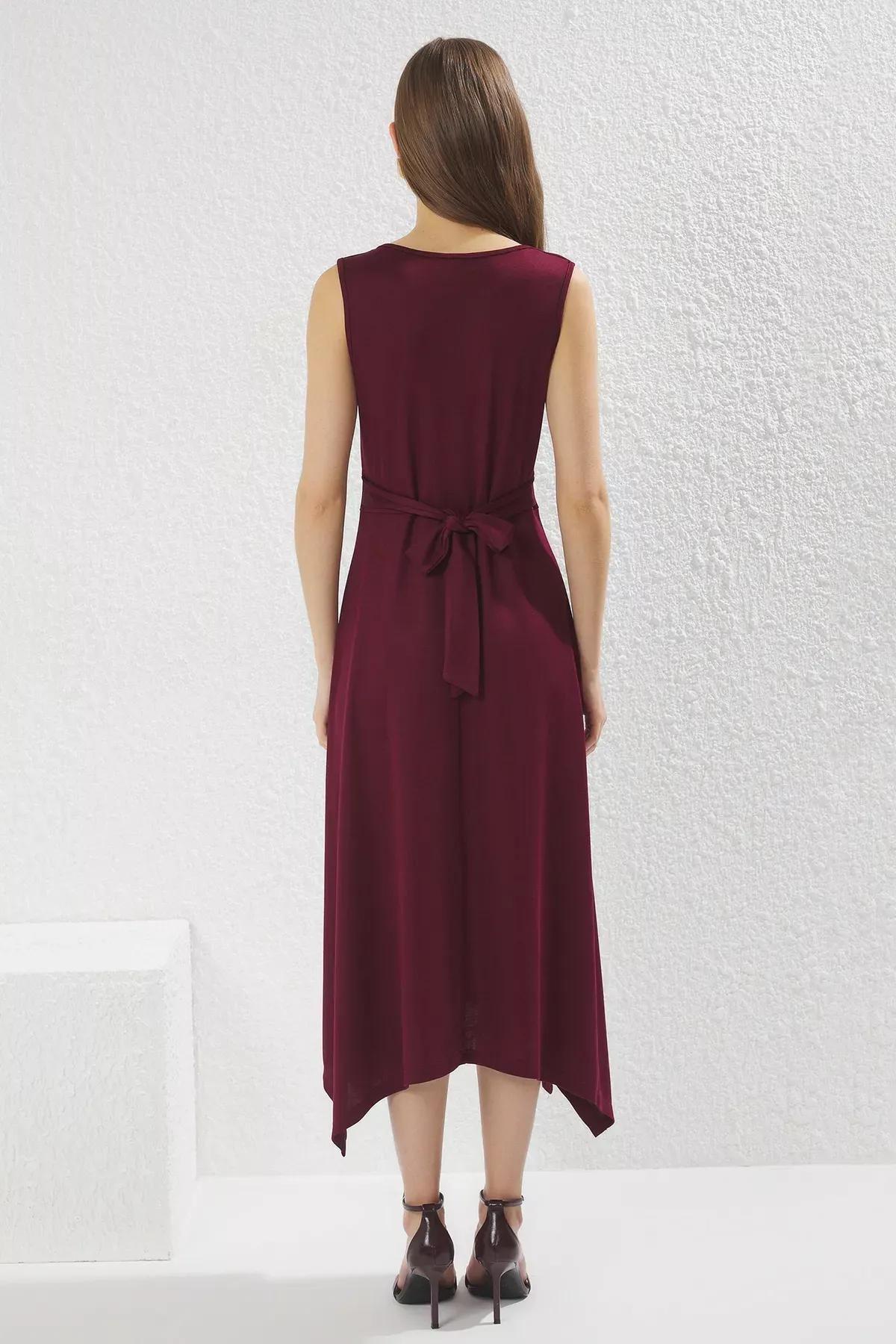 فستان طويل من قماش بيكيه بفتحة، بنفسجي, Plum, large image number 3
