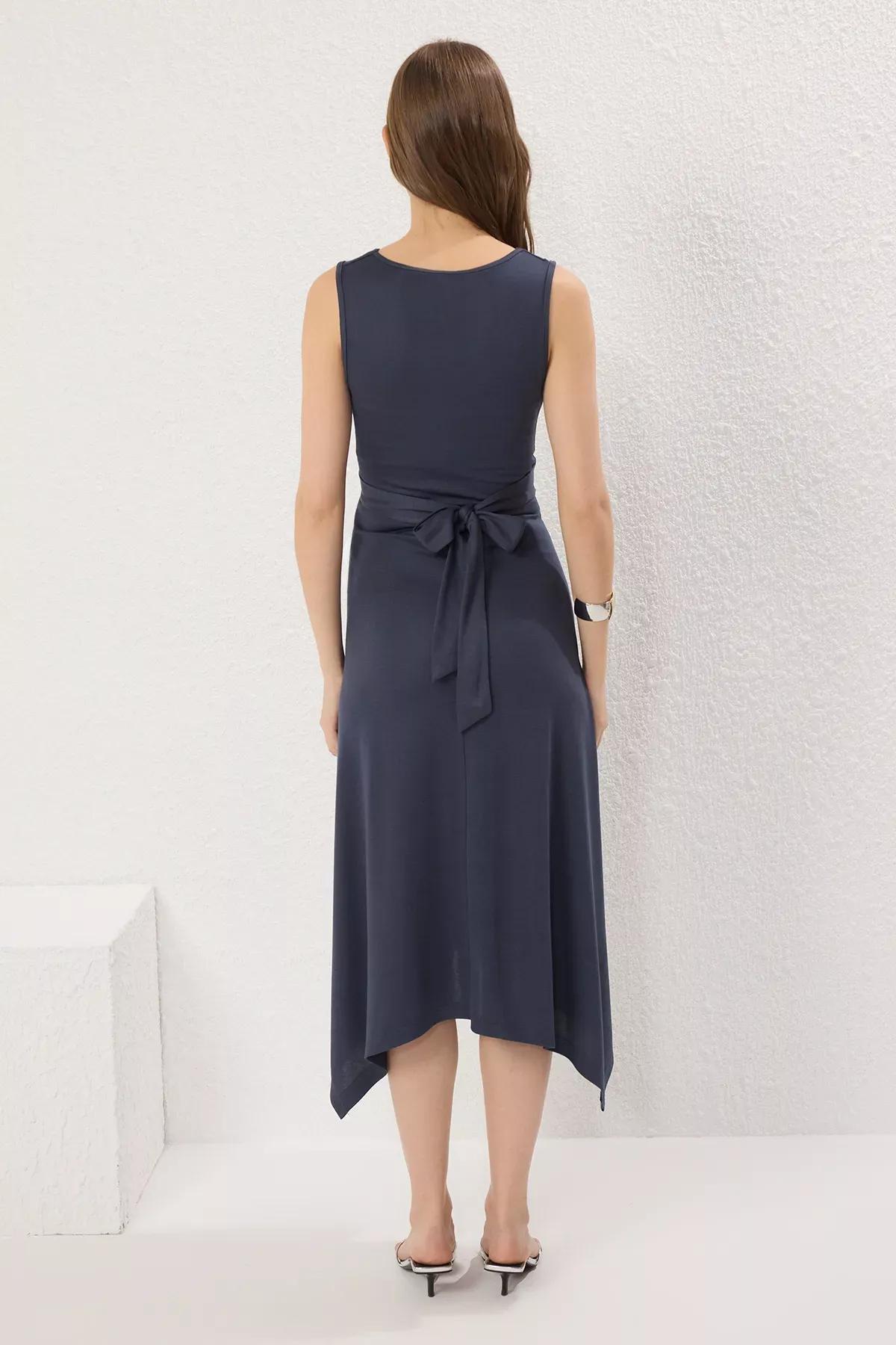 Grey Pique Slit Maxi Knit Dress, , large image number 3