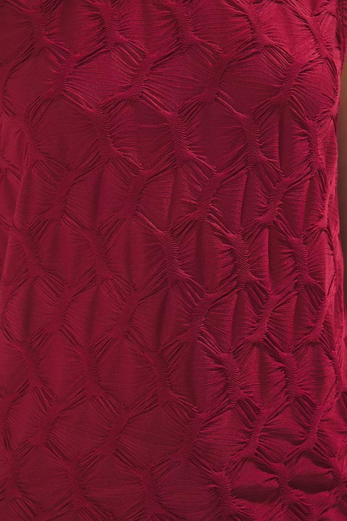 بلوزة مُحاكة بملمس بارز، أحمر, Burgundy, large image number 3