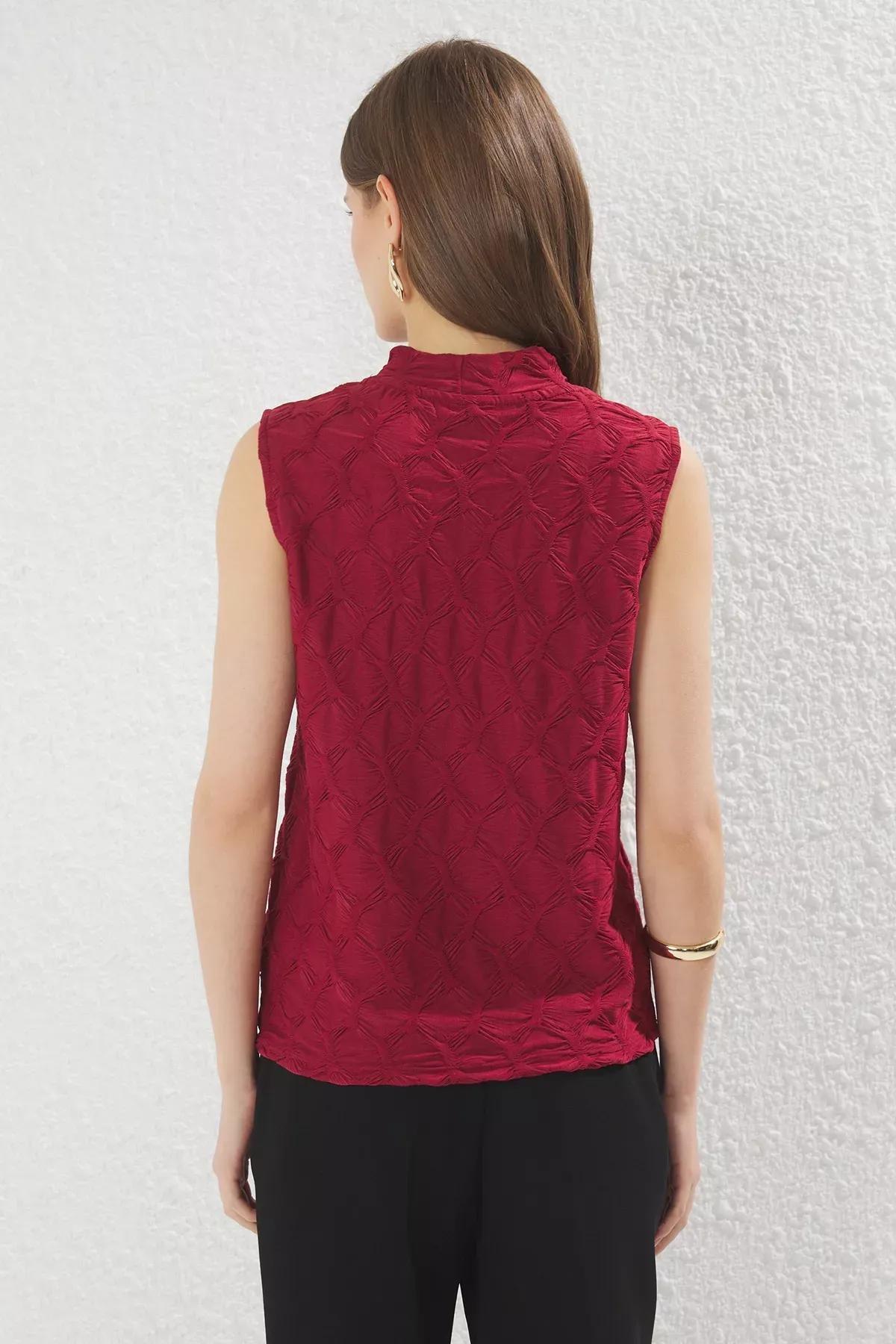 Red Textured Knit Blouse, Burgundy, large image number 4