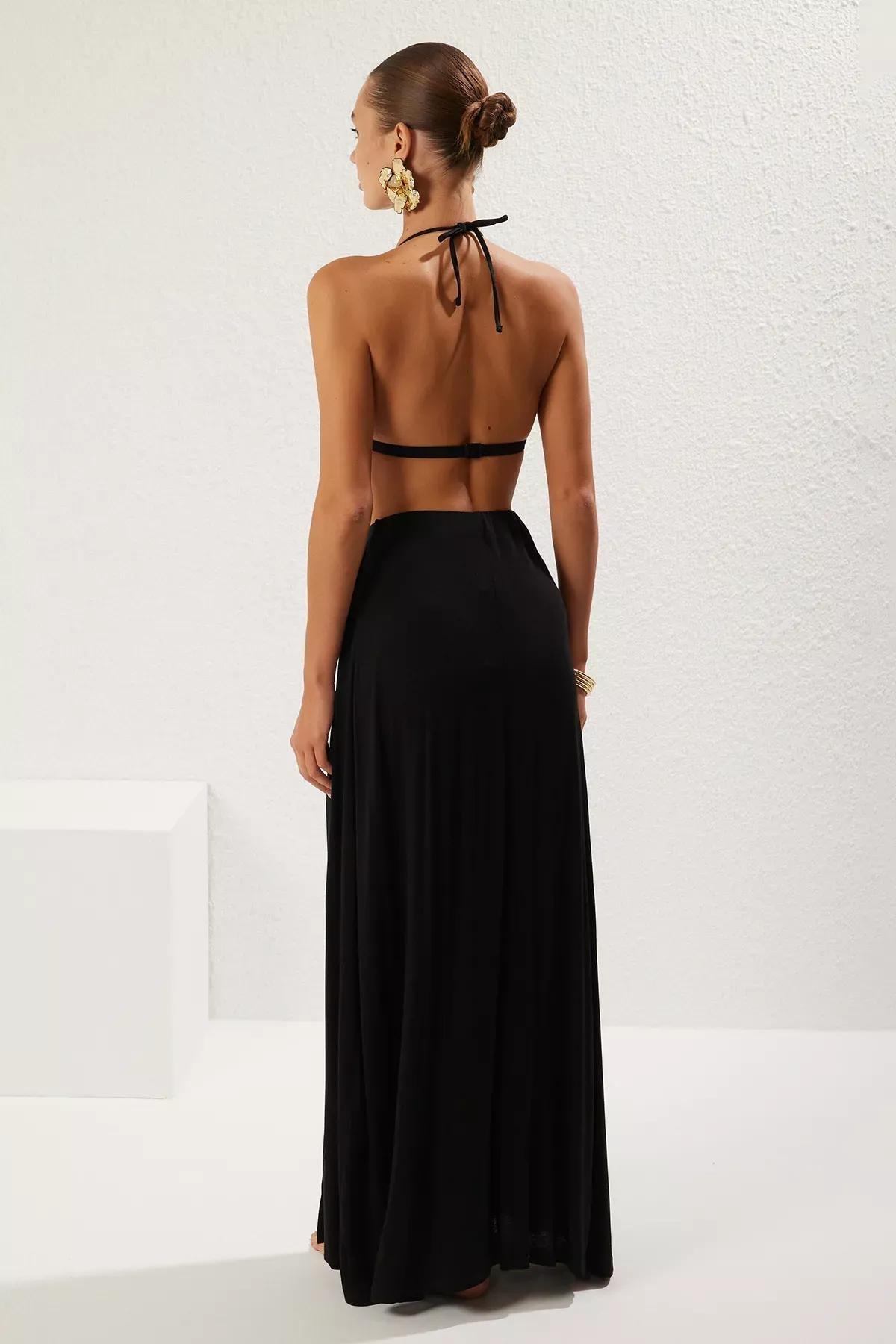 Black Maxi Slit Beach Skirt, , large image number 4