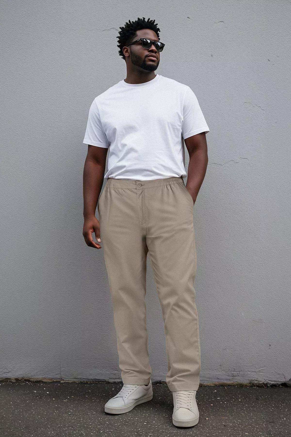 Stone Plus-Size Woven Trousers, STONE, large image number 3
