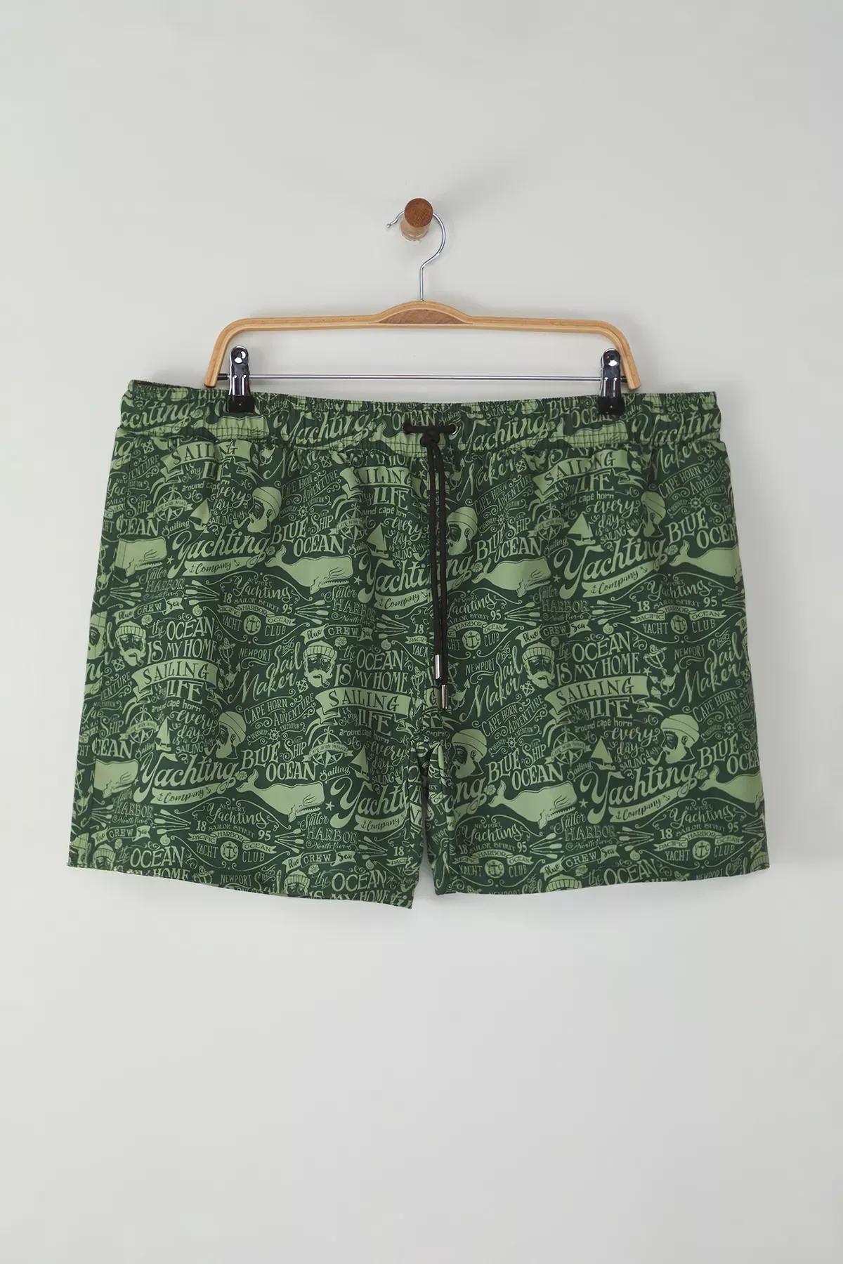 Green Plus-Size  Patterned Swimming Shorts, , large image number 0