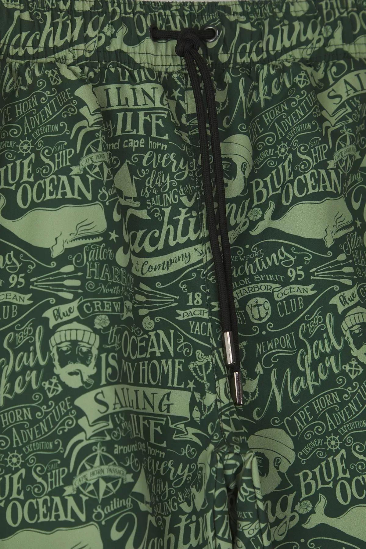 Green Plus-Size  Patterned Swimming Shorts, , large image number 1