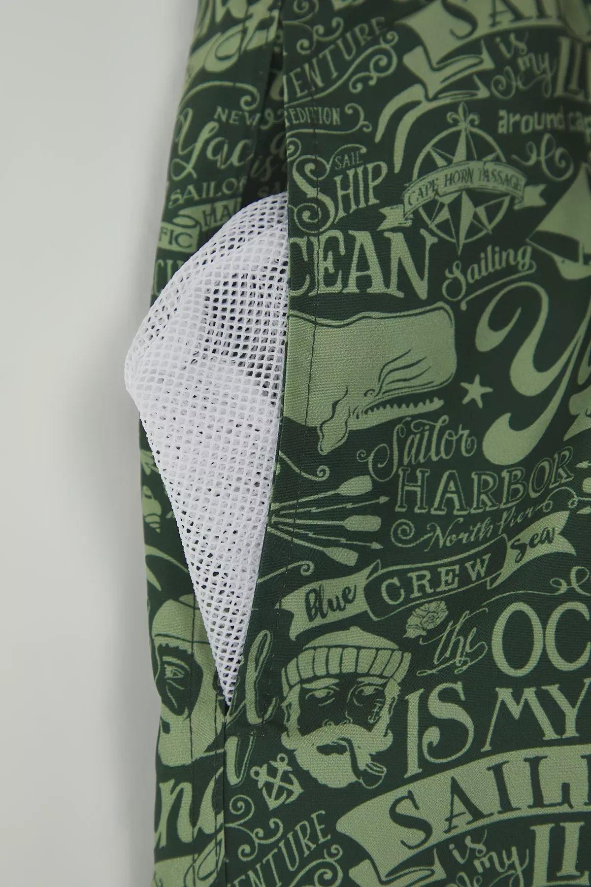 Green Plus-Size  Patterned Swimming Shorts, , large image number 2