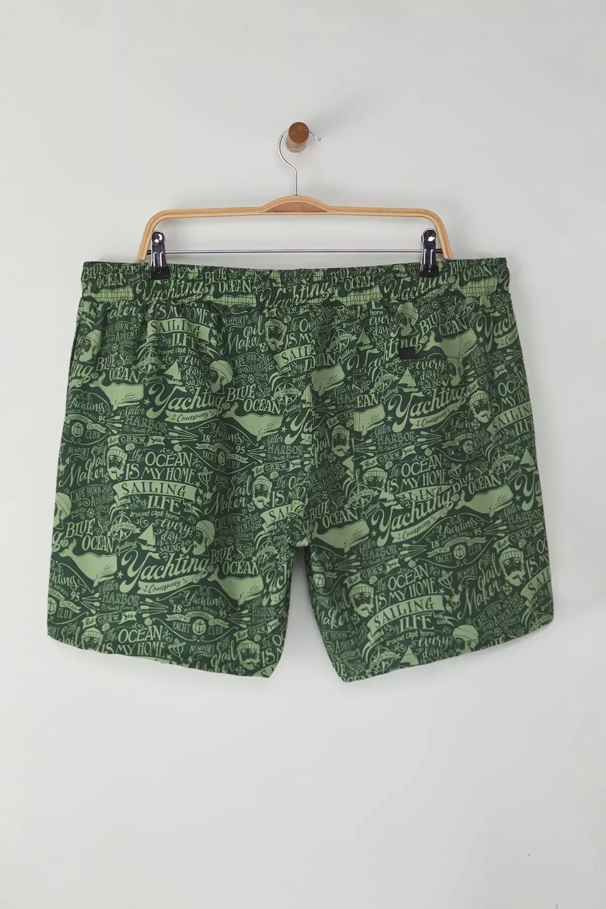 Green Plus-Size Patterned Swimming Shorts, Khaki, large image number 4