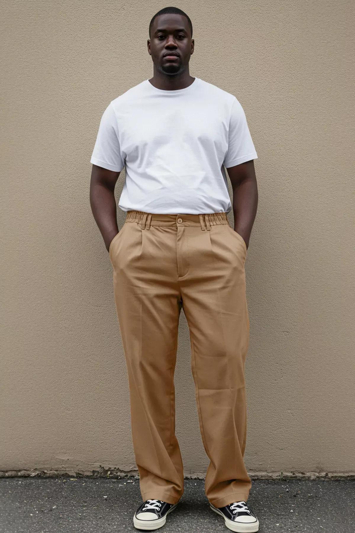 Beige Relaxed Woven Body Trousers, , large image number 1